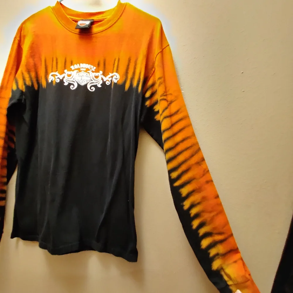 Womens Harley Davidson Orange and Black Long Sleeve Shirt Size M - Picture 5 of 8